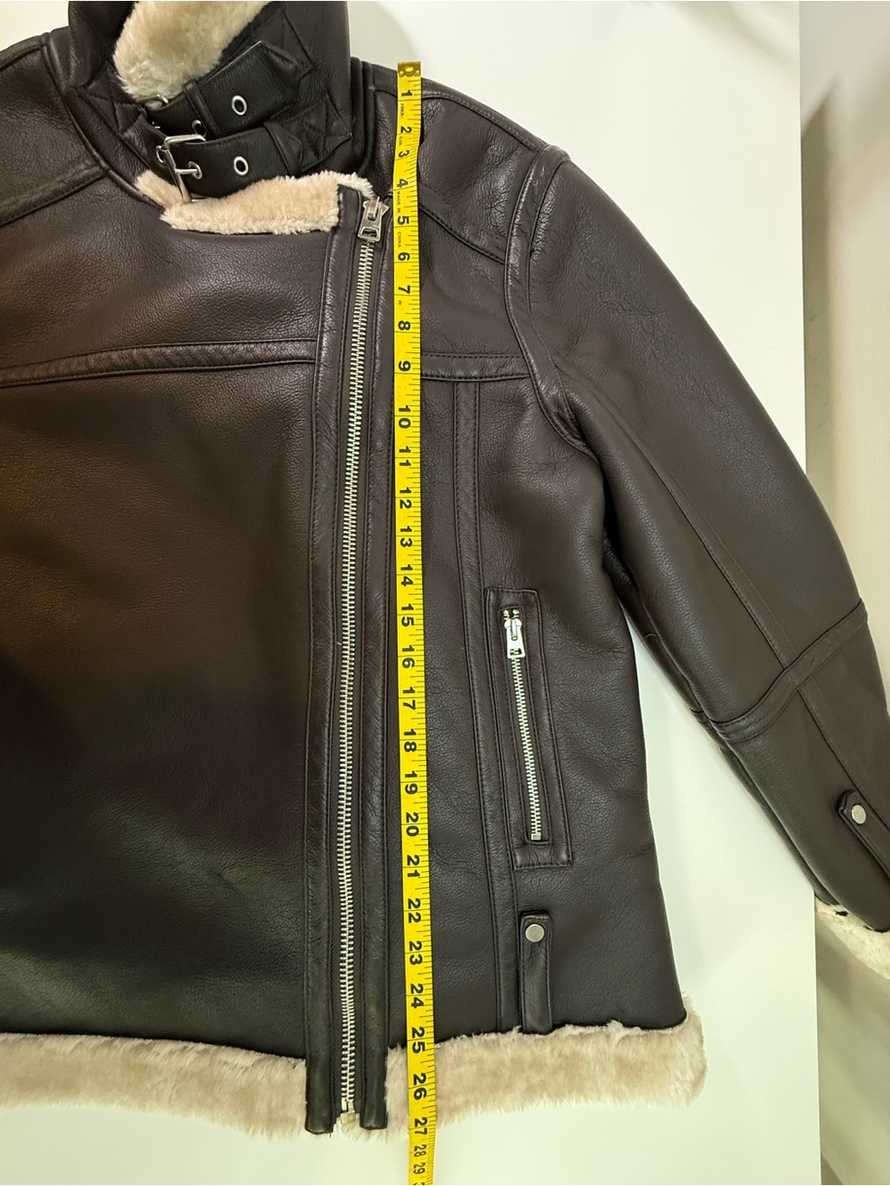 Topshop | Faux Shearling Aviator Jacket Biker Moto Coat | Brown | Size US S UK 8 - Picture 13 of 13